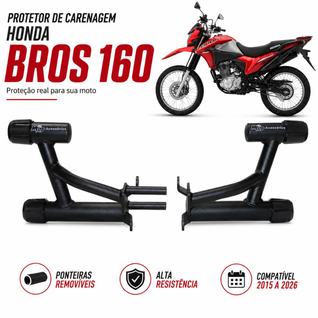Protetor Motor Wheeling Honda Bros 160 Anos 2015 até 2026 Preto Fosco