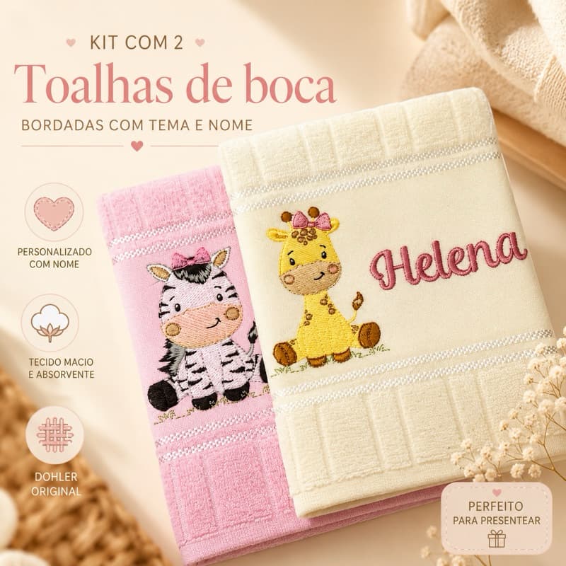 Kit 2 Toalhas de boca safari com NOME