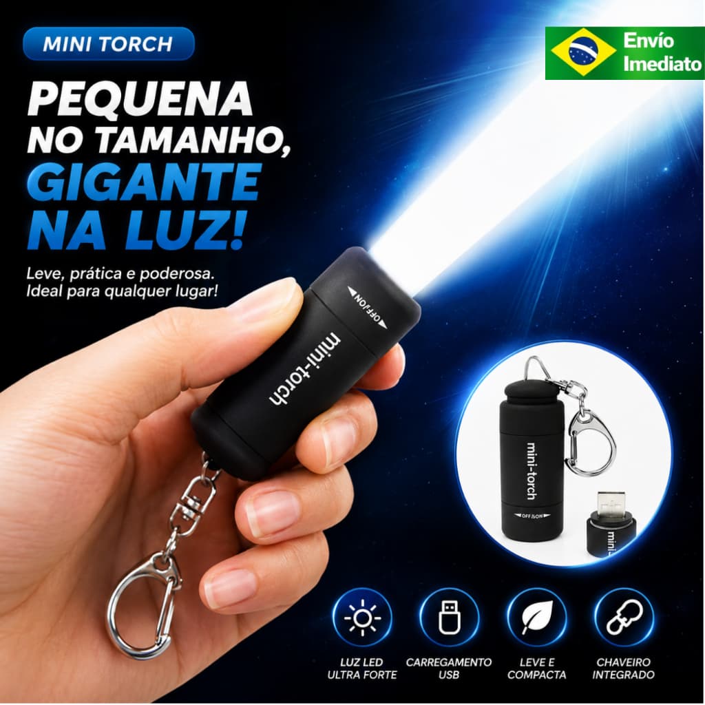 Chaveiro mini Lanterna USB Recarregável – Compacta, Resistente e Super Potente