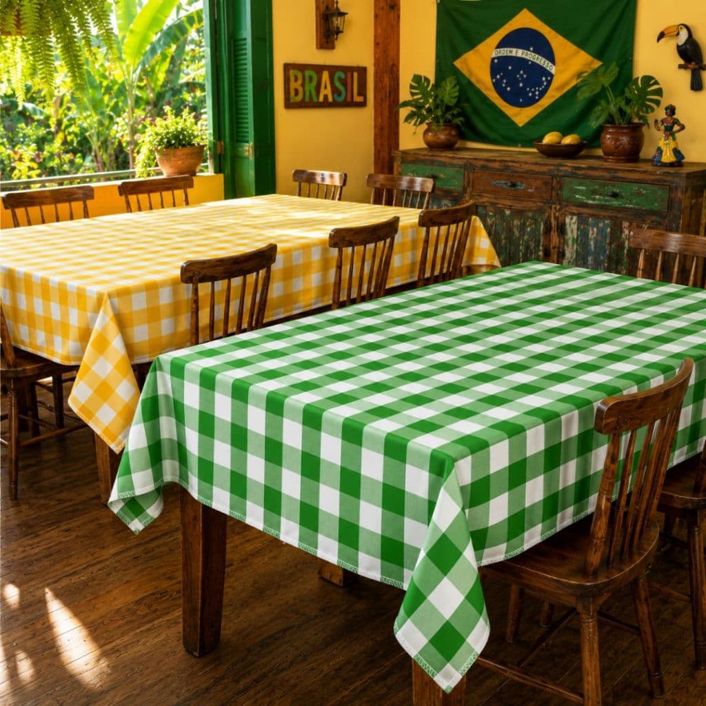 Kit de Toalhas Oxford Premium Verde Amarela para Mesas de 4 6  8 Lugares Copa Brasil Festa Decoração