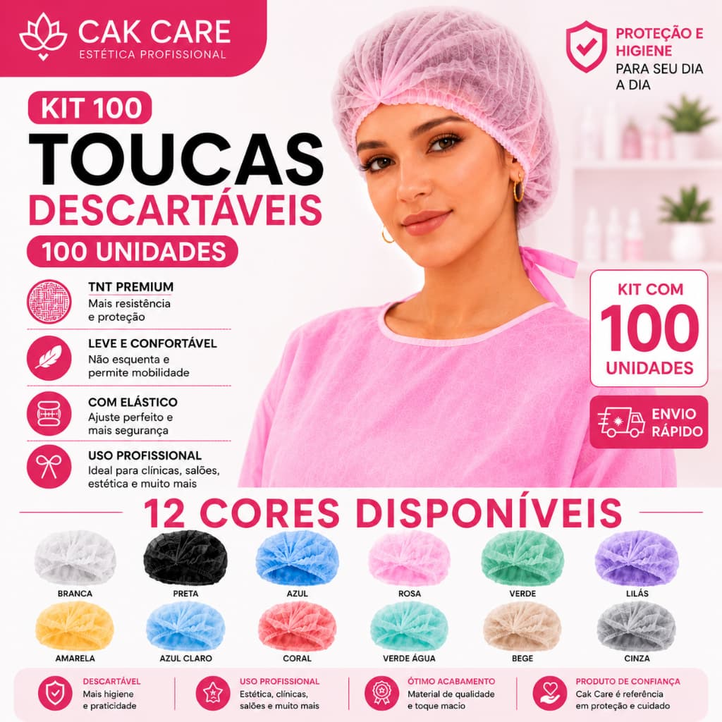 Kit 100 TOUCAS  DESCARTÁVEIS TNT Com Proteção Par Cabelo Salão, Estética & Cozinha