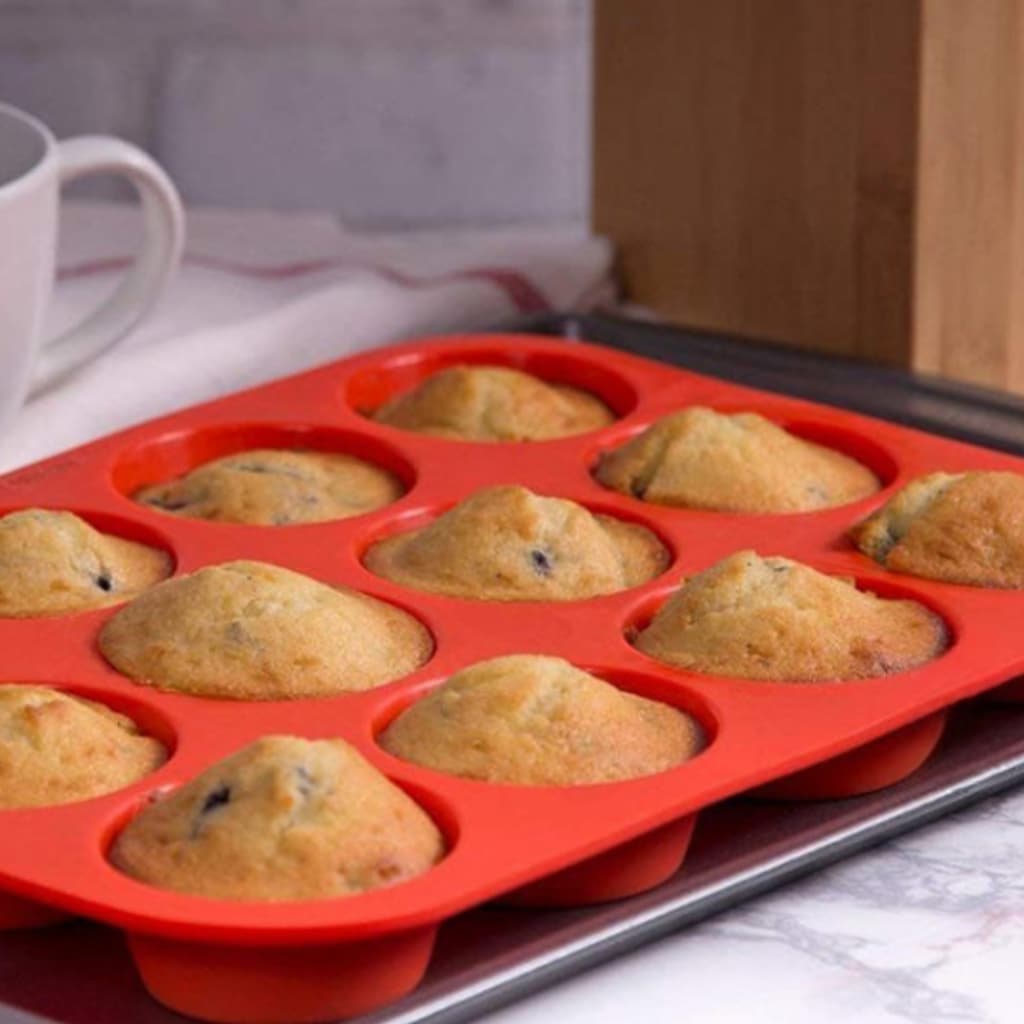 Forma Silicone Cupcakes bolo bolinho velas air fryer gesso sabonete artesanal com 12 cavidades
