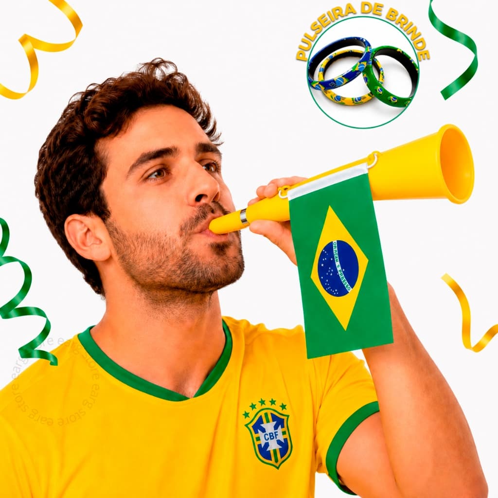 Cornetas Brasil Copa Do Mundo Festas Jogos Buzina Barulhenta Verde Amarela