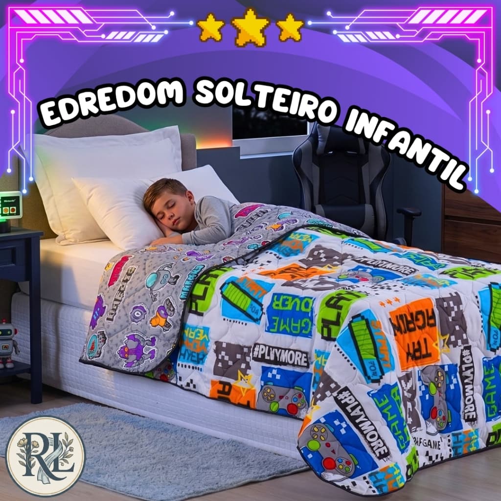 EDREDOM SOLTEIRO INFANTIL DUPLA FACE