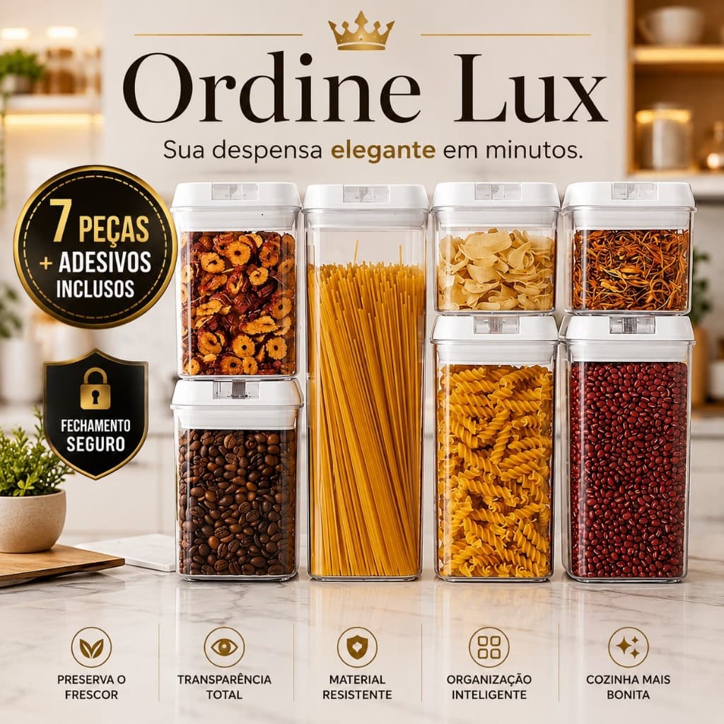 Kit 7 Potes Herméticos Acrílico Organizador Cozinha Mantimentos Com Tampa e Adesivos