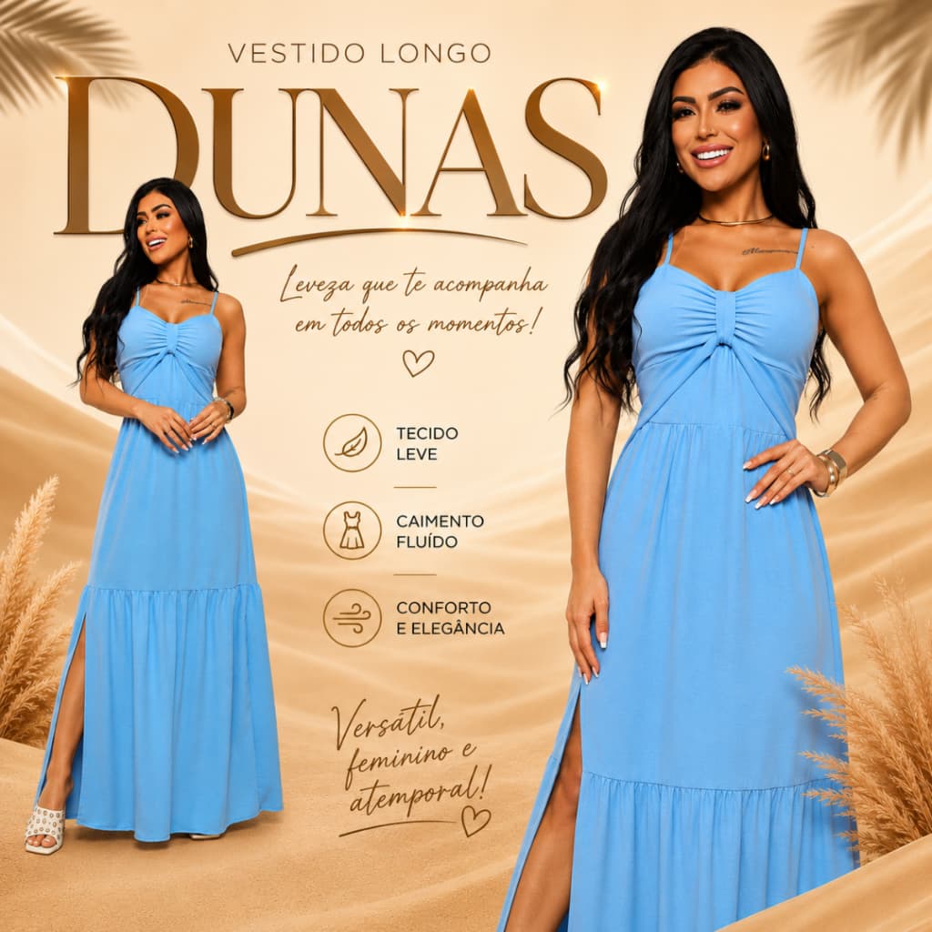 Vestido Feminino Dunas Super Elegante Com Fenda e Bojo