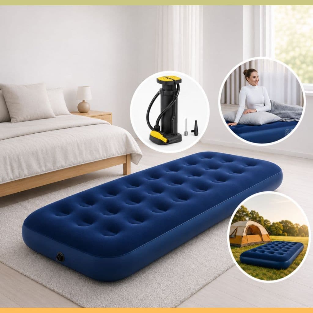 Colchão Inflável Ar Solteiro Resistente Multiuso Kit E/OU Bomba Ar Suporta 150kg Camping Piscina