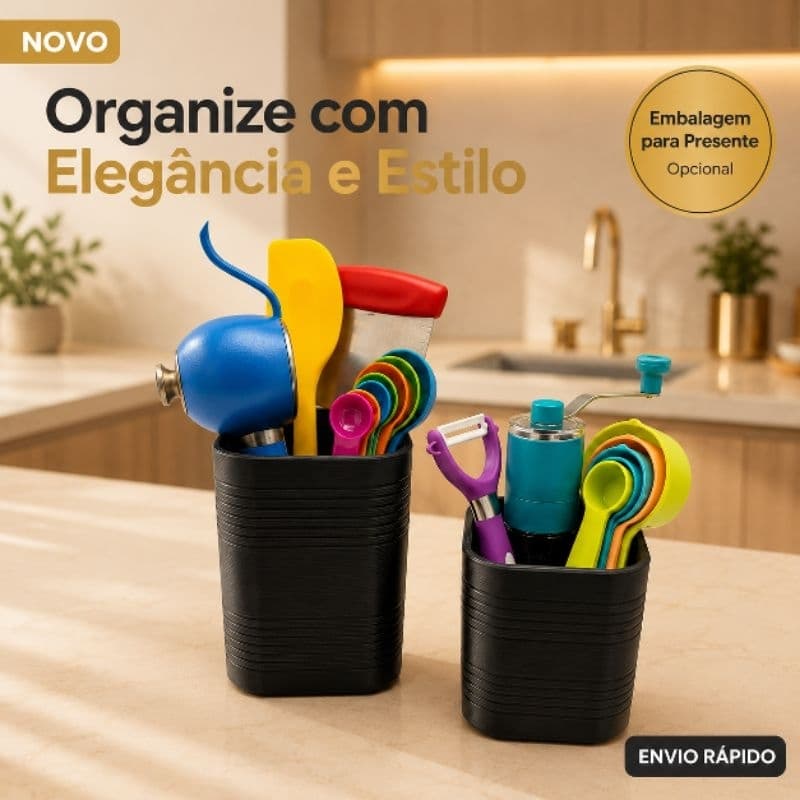 Organizador de Cozinha Decorativo + Pote Porta-talheres + container prático + presente funcional e decorativo