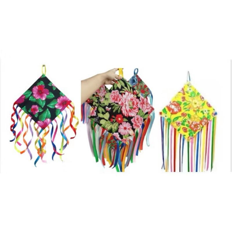 Pipa Decorativa De Ambientes | 30x30cm | Tecido: Chita Com Fitas De Cetim | Unidade E Kits | Festa Junina, São João