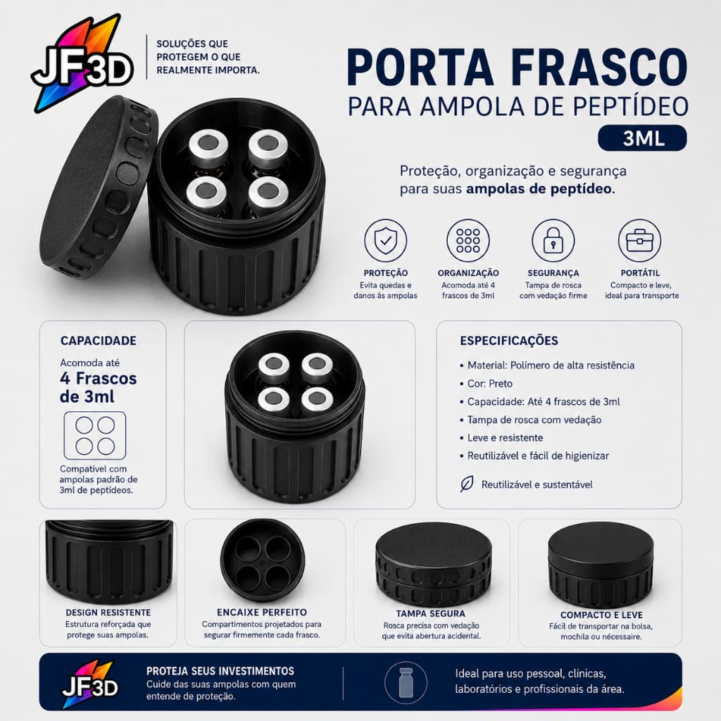 PORTA FRASCO PARA AMPOLAS DE PEPTÍDEO 3ML | Capacidade para 4 Frascos | Proteção e Organização