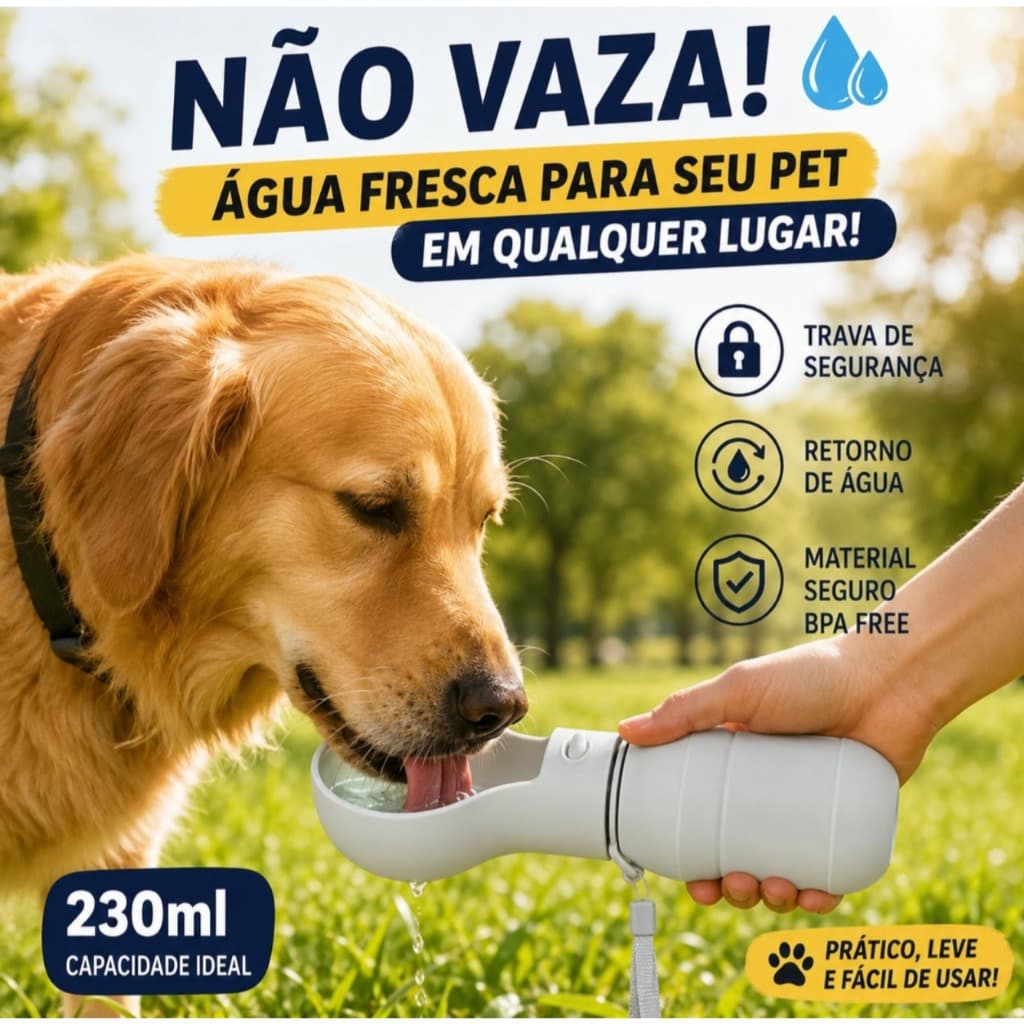 Garrafa Bebedouro Portátil Para Cachorro e Gato 230ml Anti Vazamento Com Trava Passeio Viagem