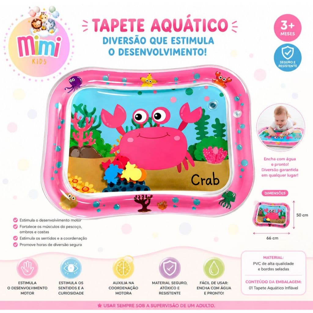 Tapete Infantil Bebê Inflável Água Atividades Sensorial Almofada Menino e Menina