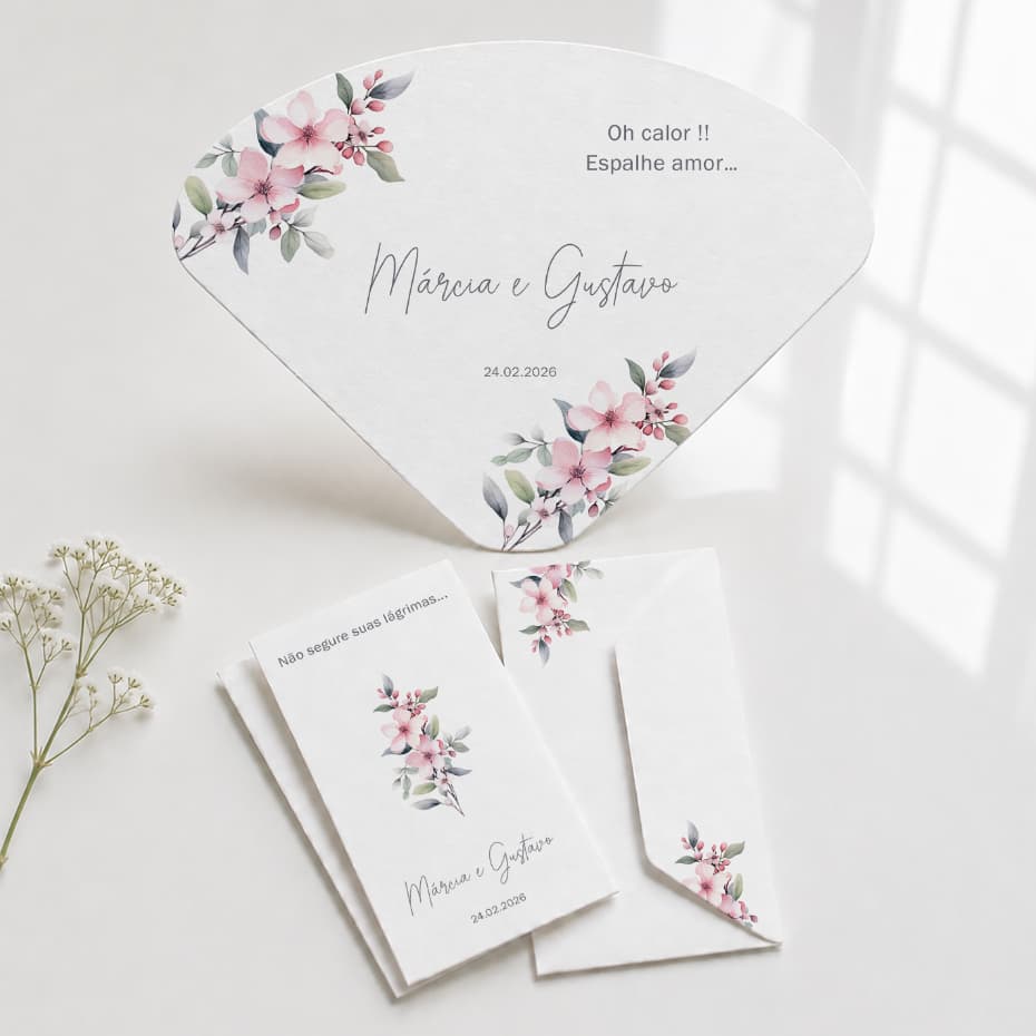 Kit Lágrimas de Alegria e Leque Personalizado para Casamento Rose Marsala Rosa 2026
