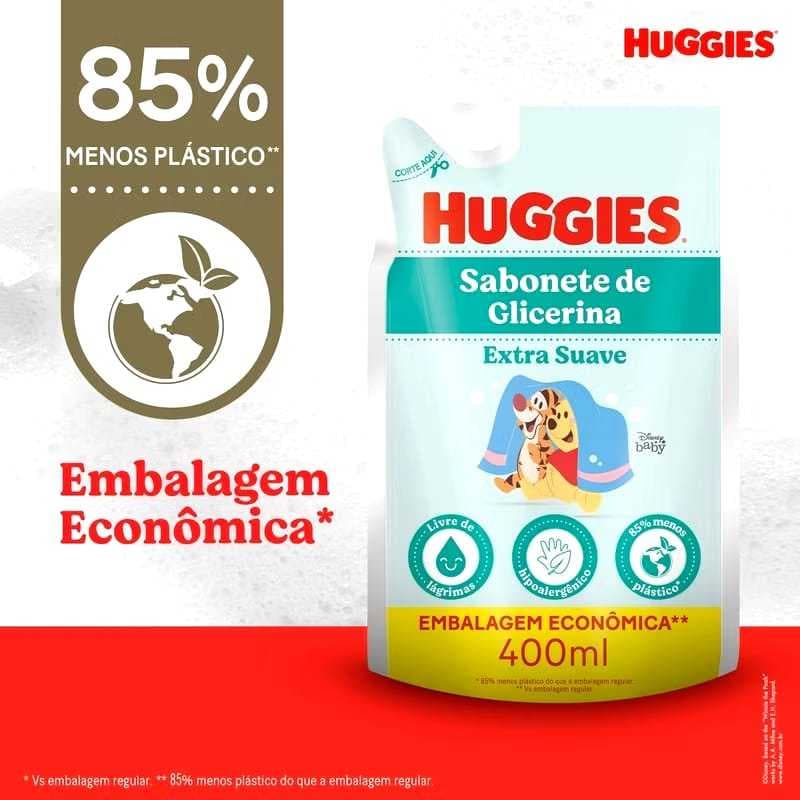 Sabonete Líquido Huggies Glicerina Extra Suave Refil 400ml - Hipoalergênico, Hidratante e Delicado