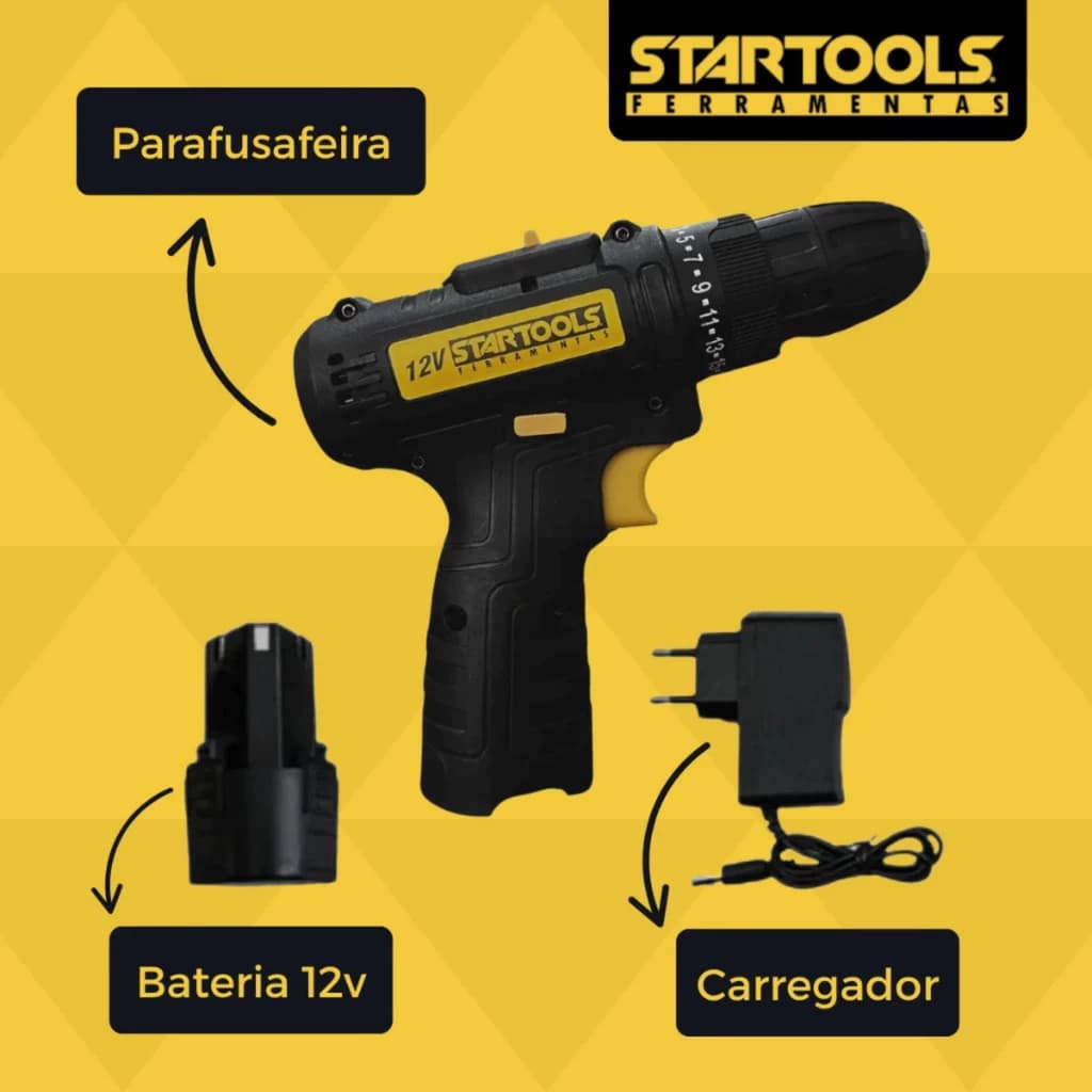 Parafusadeira Furadeira Bateria 12V Portatil Recarregavel Multifuncional Potente Leve Bivolt
