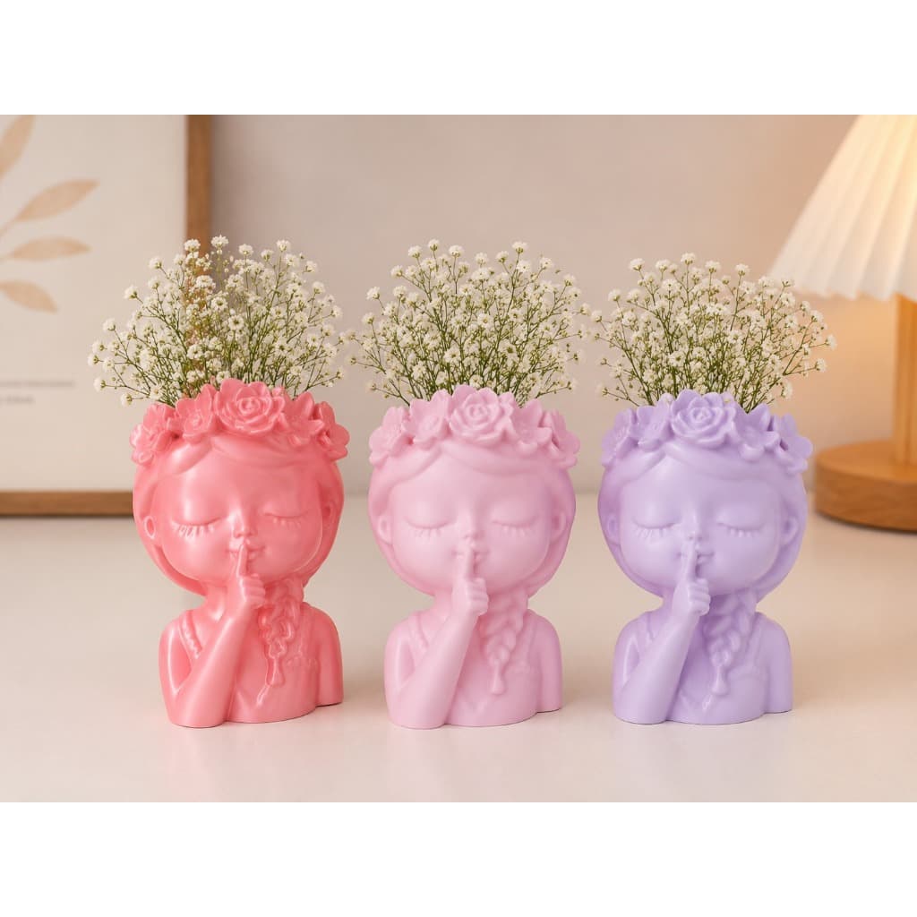 2 Vaso Catarina Delicada Decorativo com Rosto Feminino e Coroa Floral