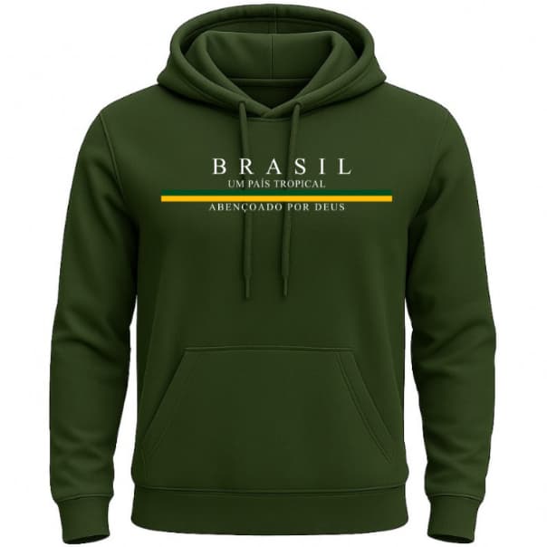 Moletom Blusa Frio PREMIUM Estampado BRASIL Casaco  Algodão Canguru Adulto Não Encolhe Confortável