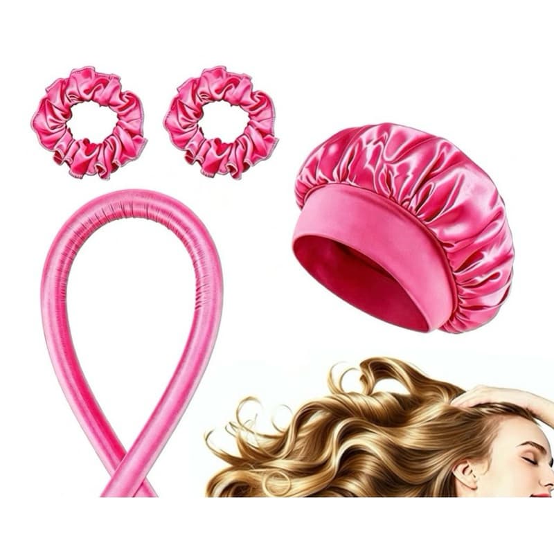 Kit 4 Peças: Modelador de Cachos Heatless + 2 Xuxinhas Cetim + Touca Antifrizz Cetim - Protege o Cabelo e Define Cachos