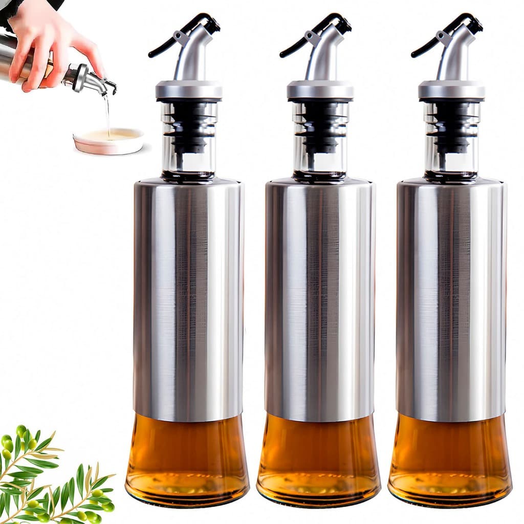 Galheteiro Porta Azeite Óleo Molhos Vinagreiro Bico Dosador Vidro Inox 300ml
