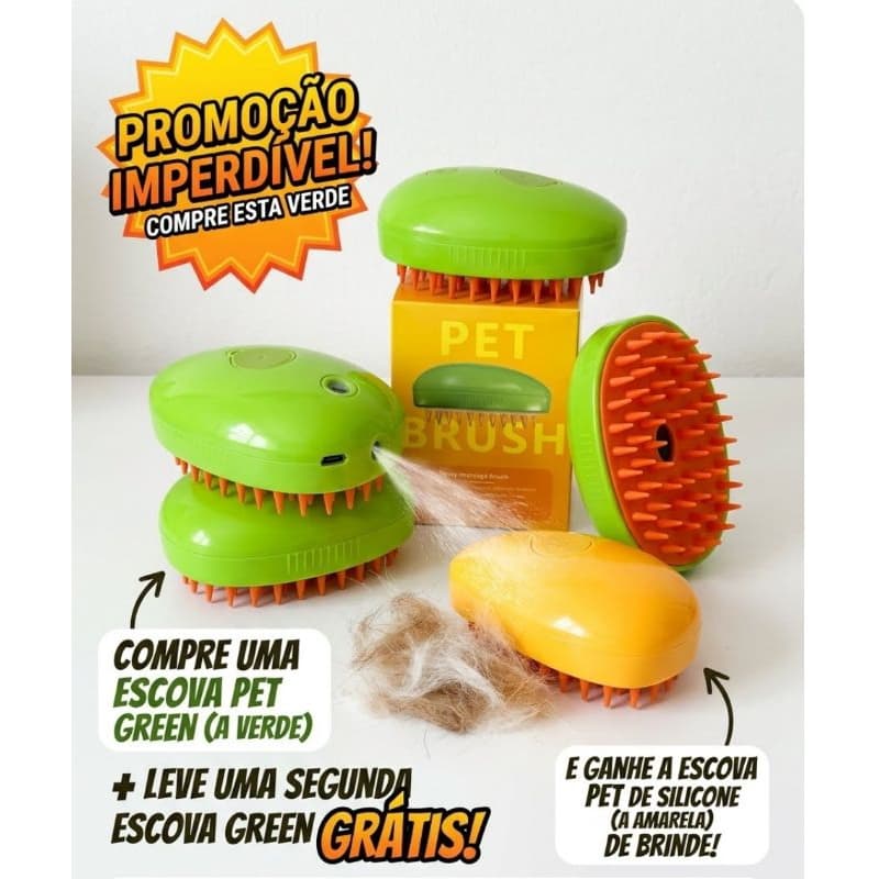 2 Escova Pet de Limpeza 3 em 1 Gato Cão - Cor Amarelo e verde  compre 1 leve 2