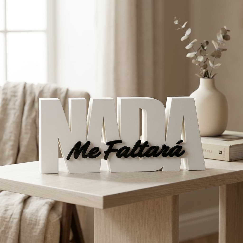 Letreiro De Parede Frase Nada Me Faltará Salmo 23 Decorativo Minimalista Fé Quarto Sala 3D