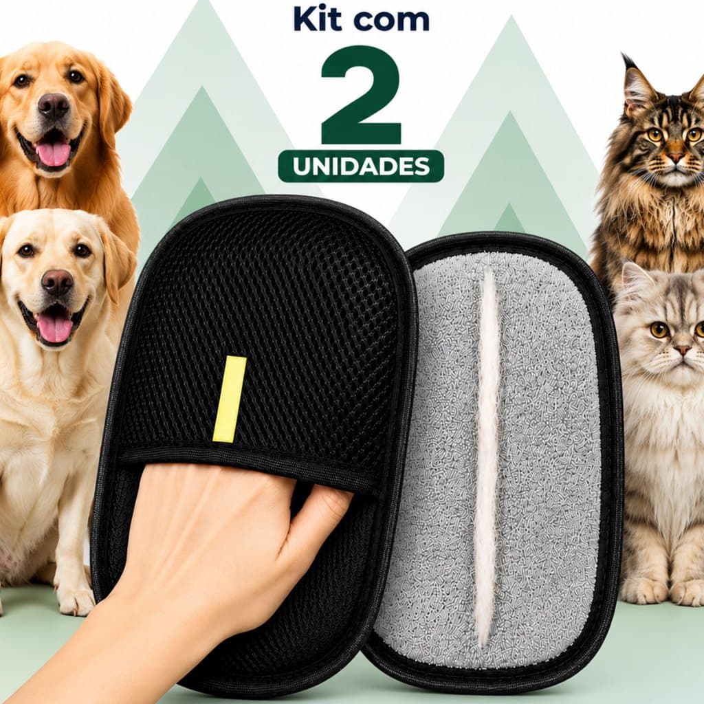 Luva Removedora Pelos Pet Mágica Roupas Móveis Kit 2 Escova Reutilizável Removedora Pelos Pet