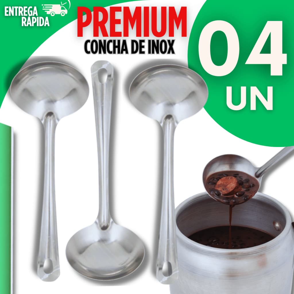 Jogo Conchas  Feijão Aço Inox 23Cm Super Resistente Servir Molhos Feijão Sopas Caldos Utilidades