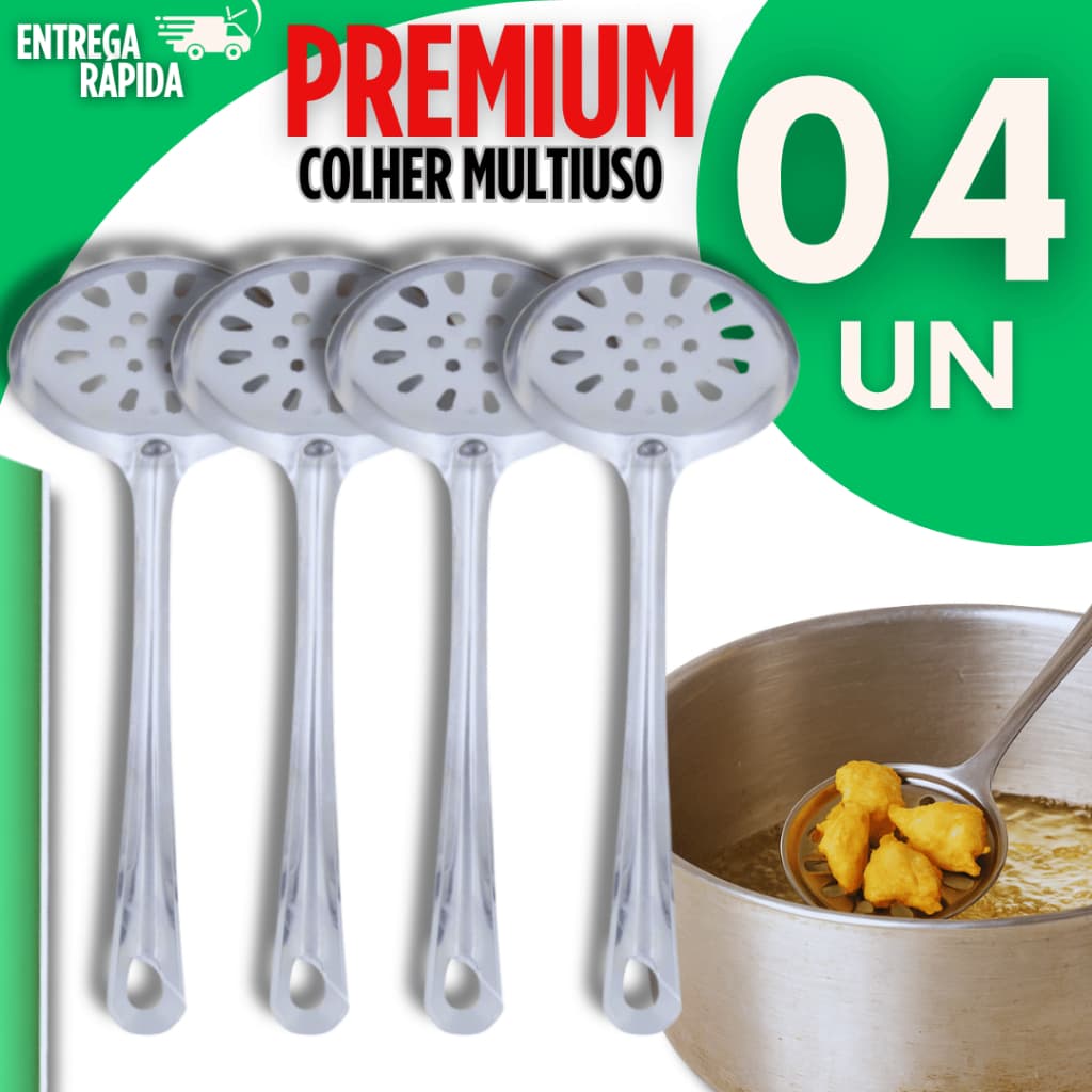 Conjunto Escumadeira Inox 23,4Cm Grande Cozinha Resistente Cozinha Restaurante Buffet Praticidade
