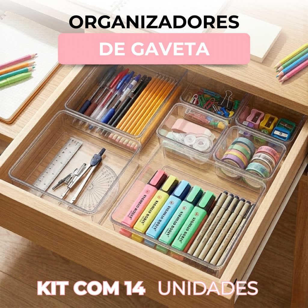 Kit 14 Organizador Modular Multiuso Acrílico Cristal Cesto Gaveta Maquiagem Geladeira