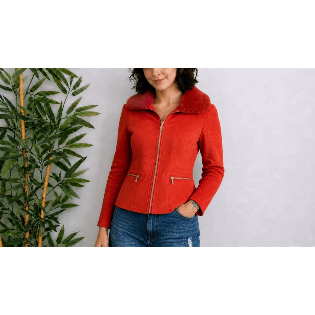 jaqueta feminina camurçada teddy marrom terracota hansez