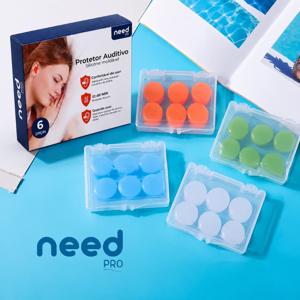 Tampao De Ouvido 6 Peças Silicone Protetor Auricular Moldável Para Dormir Abafador Auditivo Ruído