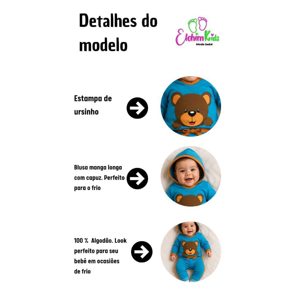 ELOHIM KIDS Conjunto Masculino frio manga longa com Capuz