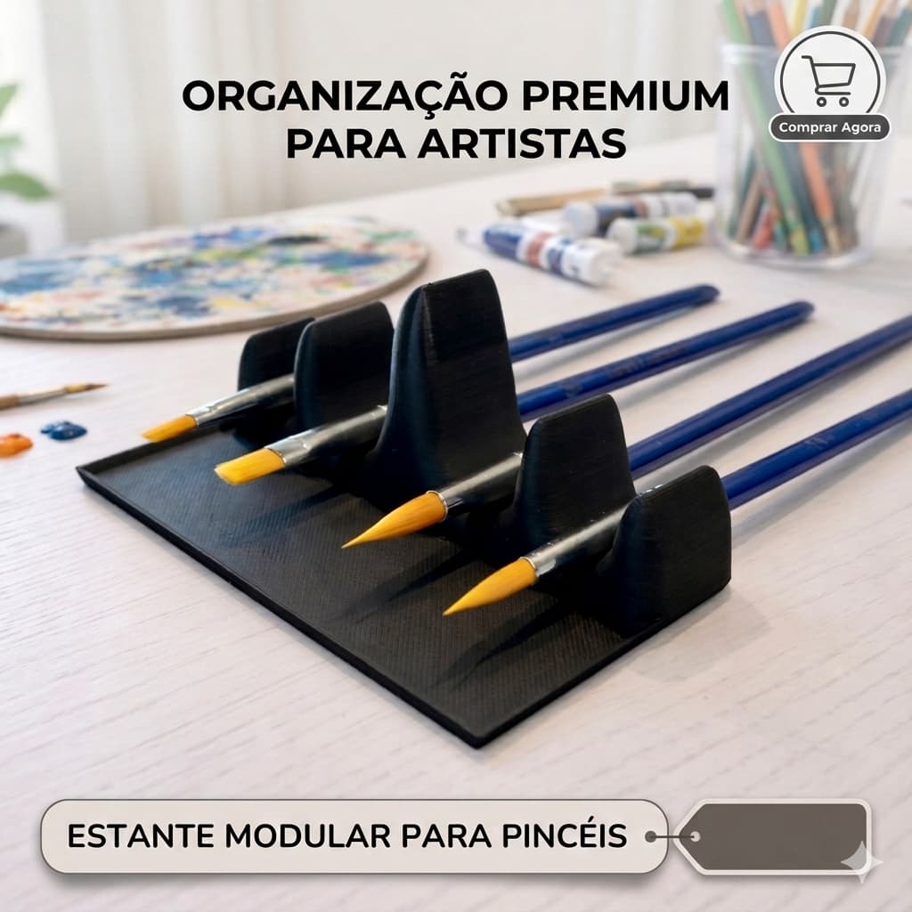 Porta Pincel de Mesa Design Organizador de Pincéis Artísticos Material Acabamento: Premium, fosco, texturizado arte tela