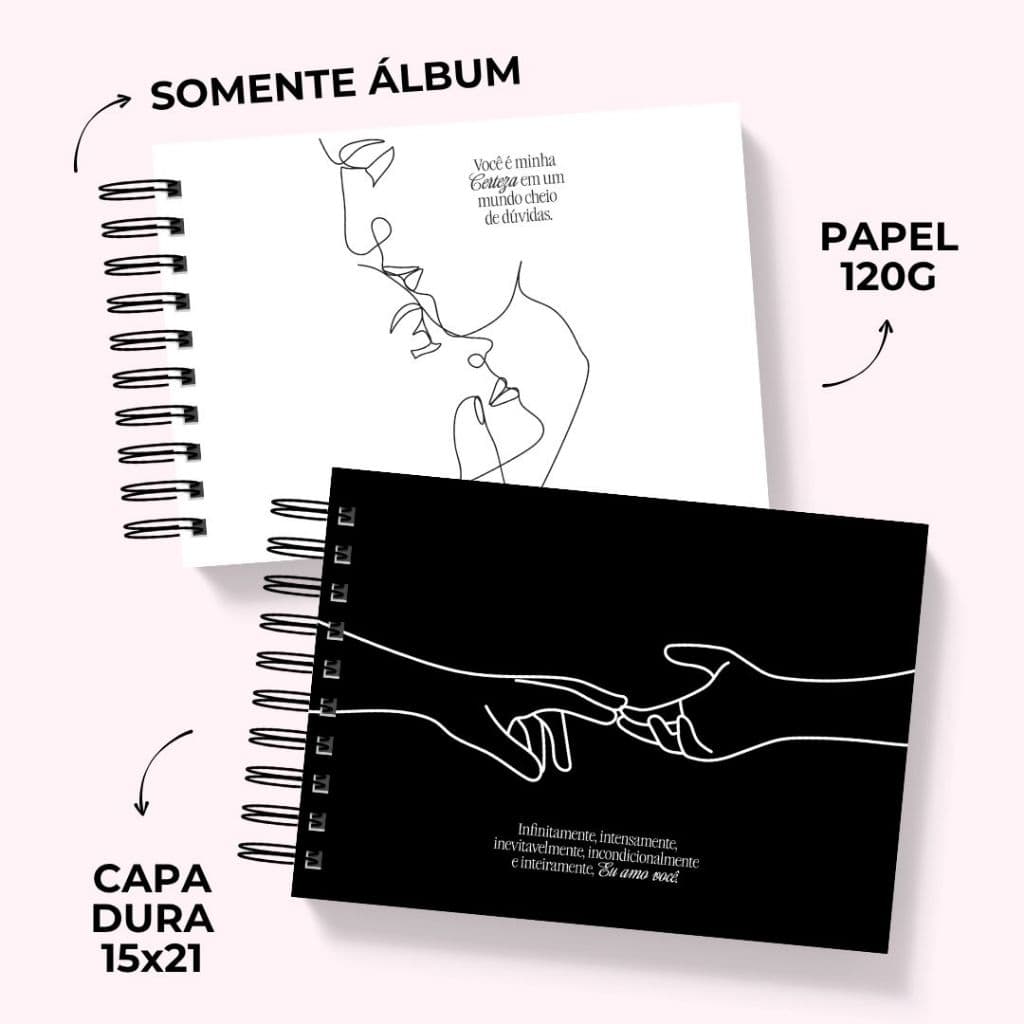 Álbum Scrapbook A5 para Colagem de Fotos Casal Papel 120g Preto