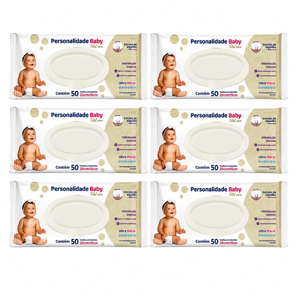 Lenço Umedecido Caixa Personalidade Baby  6 Pacotes C/50un Alta Qualidade e Conforto