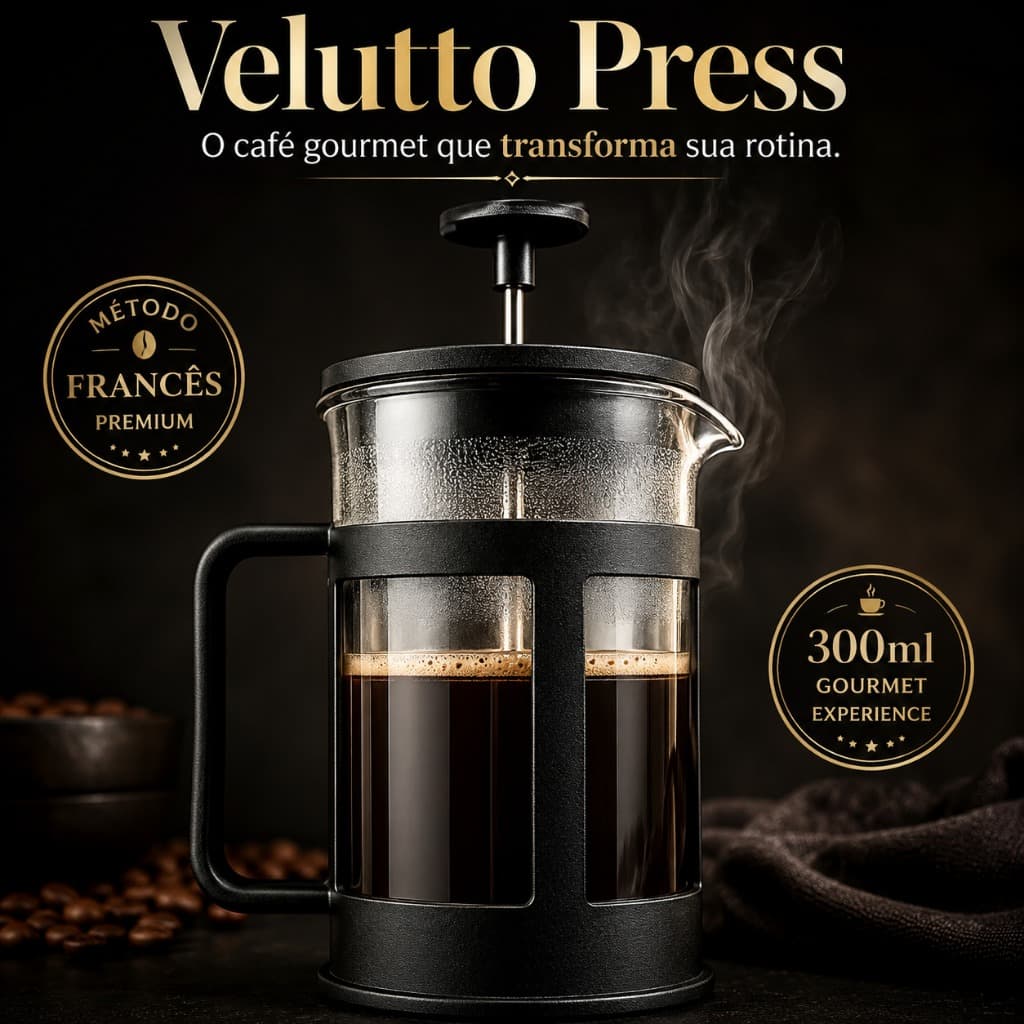 Cafeteira Francesa Velutto Press 300ml Inox Café Gourmet Prensa Francesa Premium
