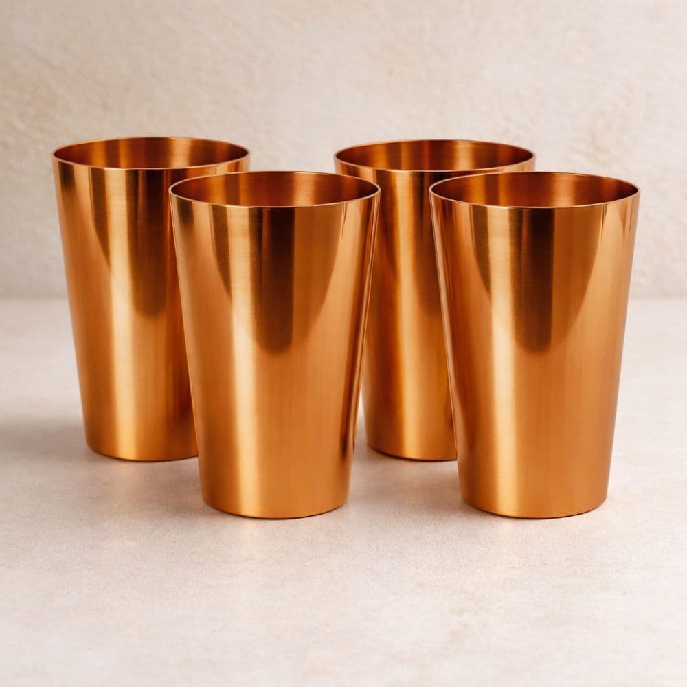 Kit 4 Copos De Cobre Puro 350ml Sem Verniz Para Ayurveda