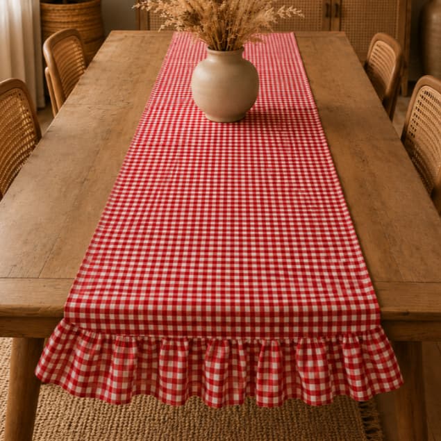 Trilho com Babado Caminho Passadeira Centro de Mesa Oxford Xadrez Farm House 45x145cm