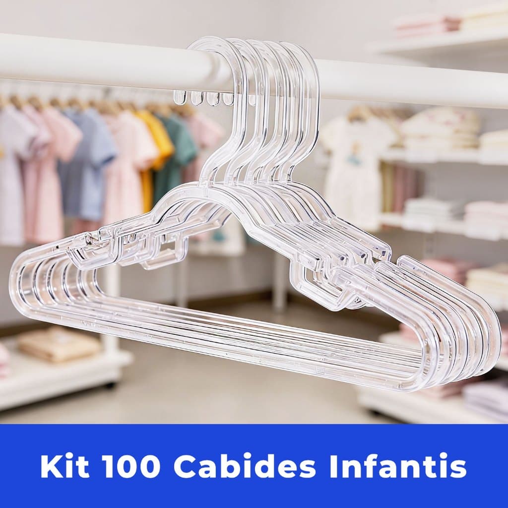 100 Cabides Infantis Reforçado 8mm Acrílico Transparente