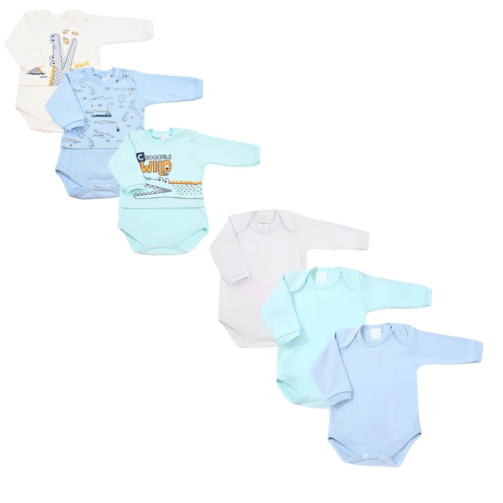 Combo 2 Kits 3 Body Desenho ou Liso Estampa Diversas Bebê Manga longa Moda Infantil Menino