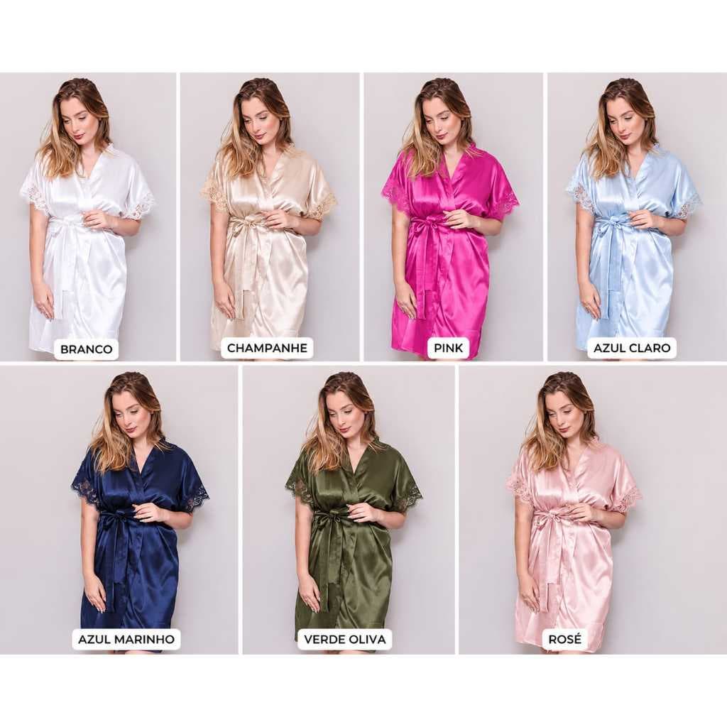 Robe Kimono em Cetim Premium com Elastano e Renda Francesa