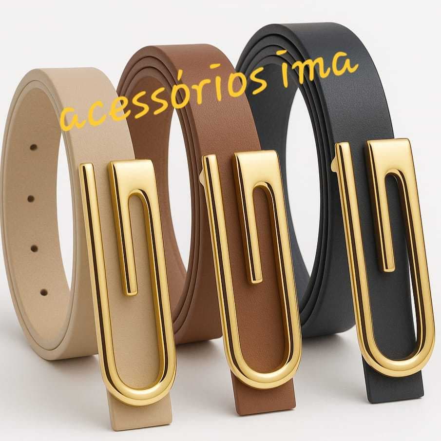 Kit 3 Cinto Feminino com Fivela G - Dourado