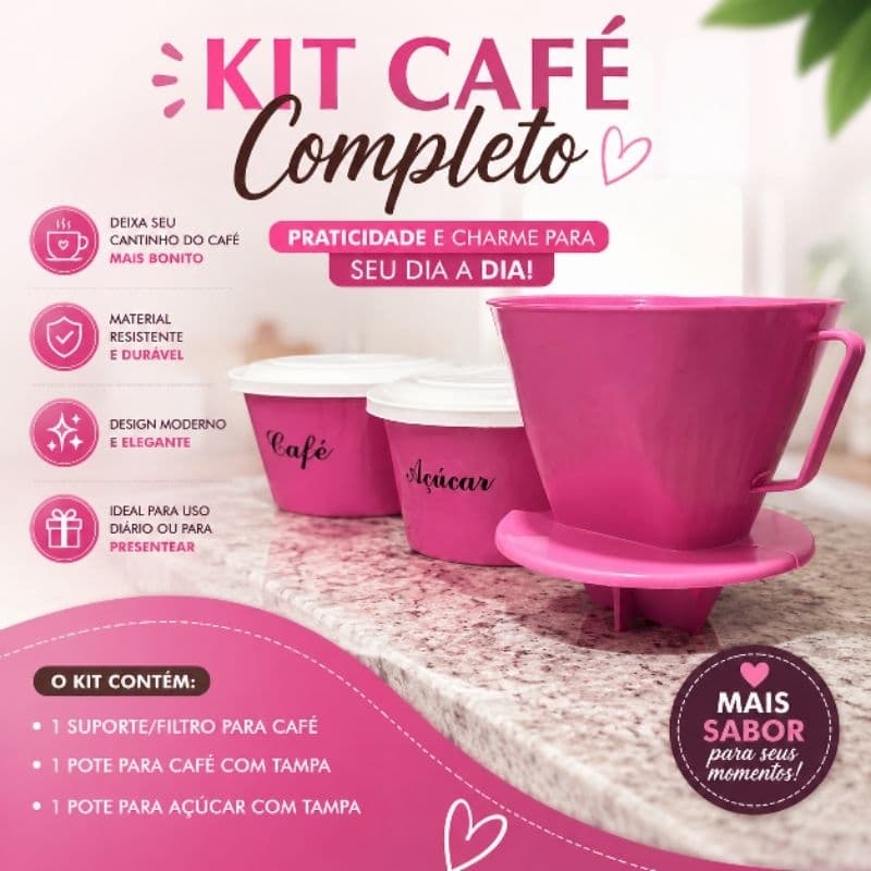 Kit Café Completo ROSA– Charme e Praticidade para sua Cozinha!
