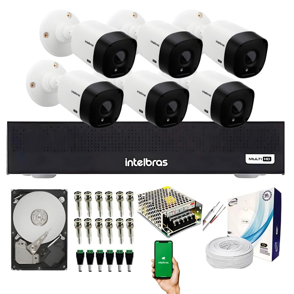 Kit 6 Câmeras de Segurança intelbras Completo + Dvr intelbras 8 canais + HD 500GB