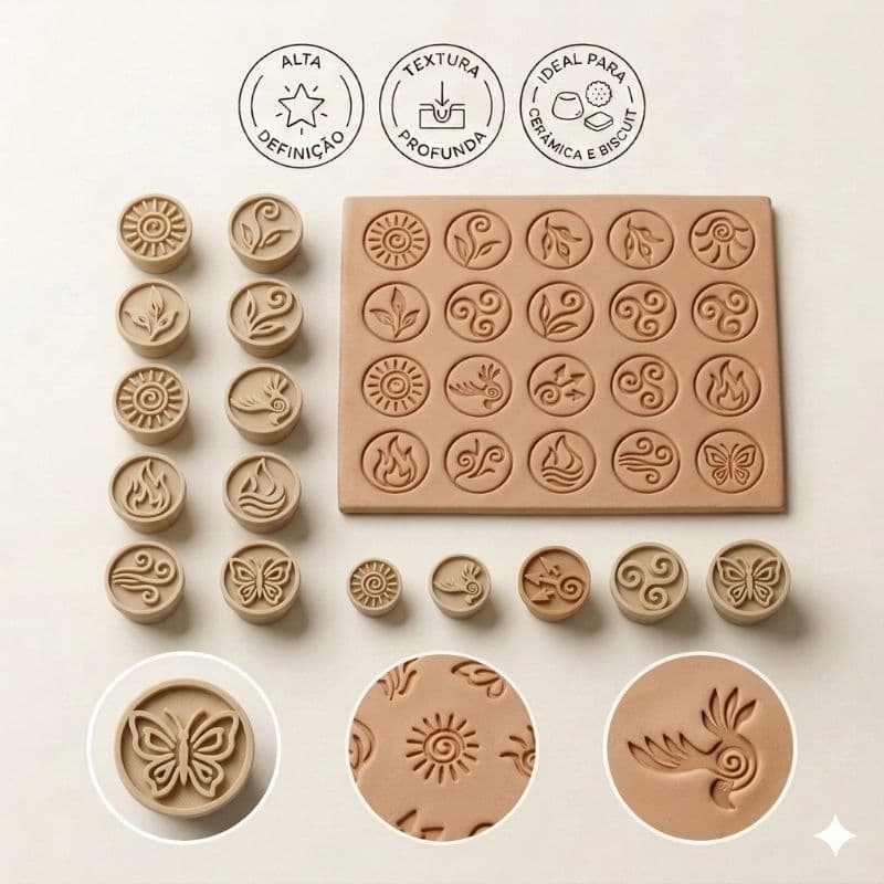 Kits Carimbo Artesanato Massa Polímer Argila Clay Espirais e Elementos da Natureza