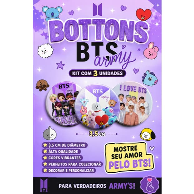 Botton Kpop BTS | BT21 Cute + Estampas Exclusivas Army 💜 | Buttons personalizados