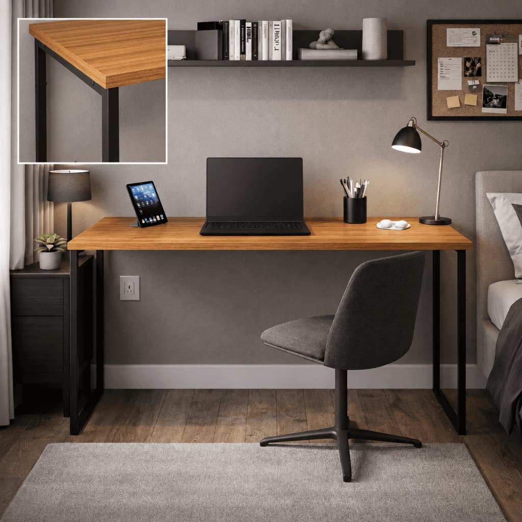 Mesa de Escritório com Design Industrial, Tampo MDP e Estrutura de Ferro 120cm