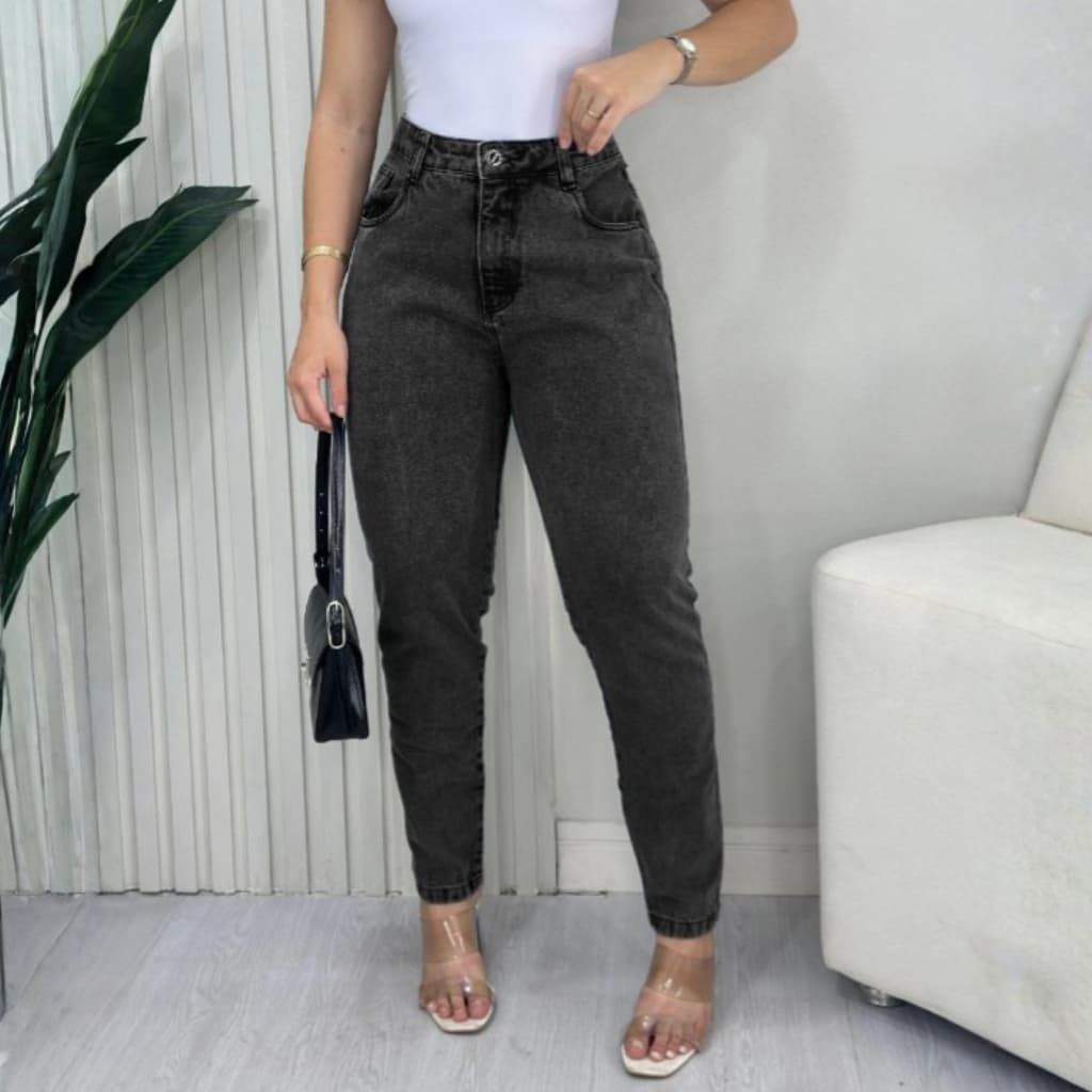 Calça Jeans MOM Grafite Feminina 100% Algodão Premium