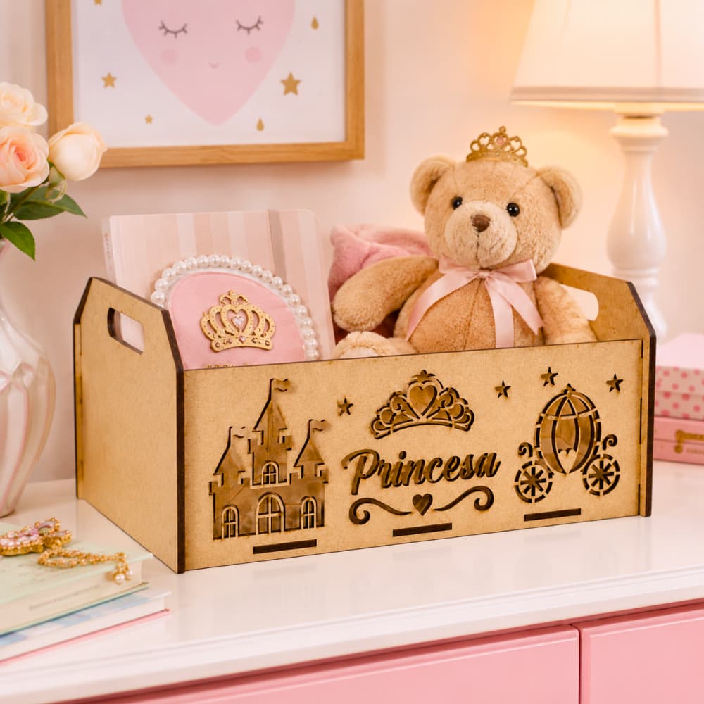 12 Caixas Caixotes com Alça MDF Princesa Castelo Para Mesa Provençal E Organização Infantil M45