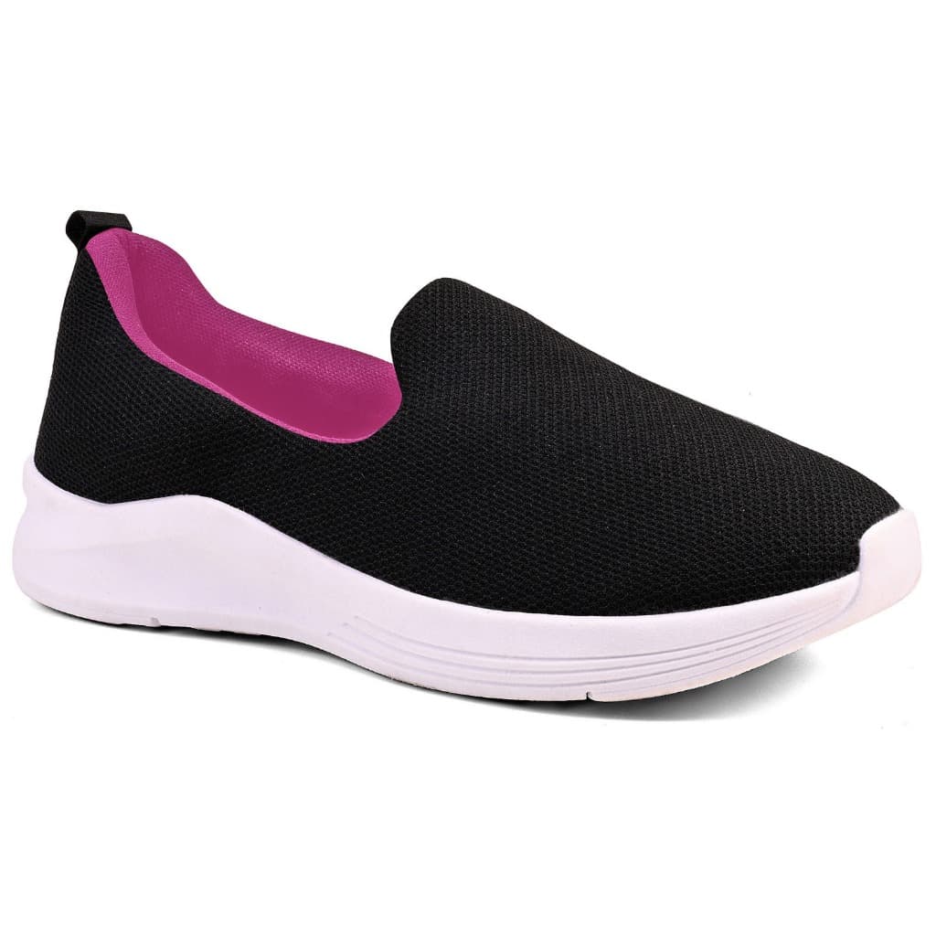 Tênis Slip On Feminino Preto Sem Cadarço Estilo Meia Casual Moderno